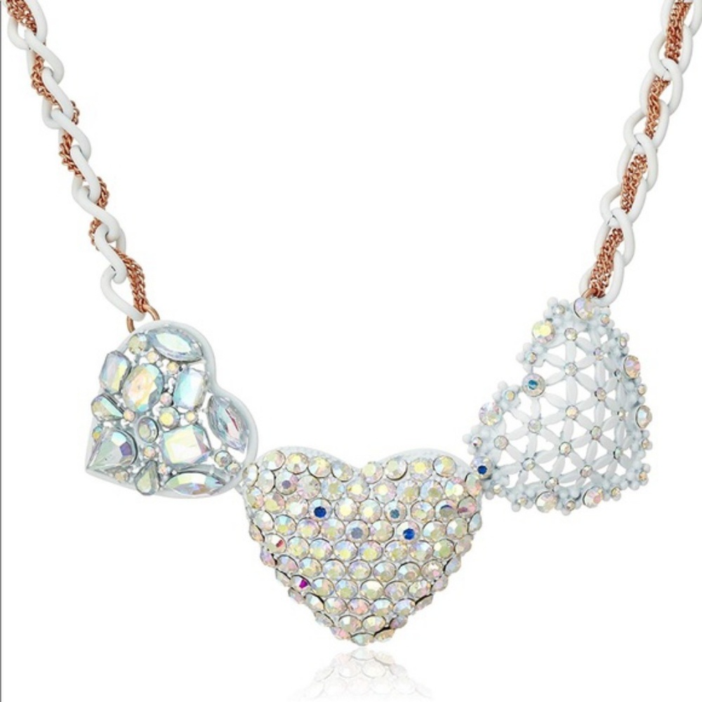Betsey Johnson Rhinestone white heart necklace   